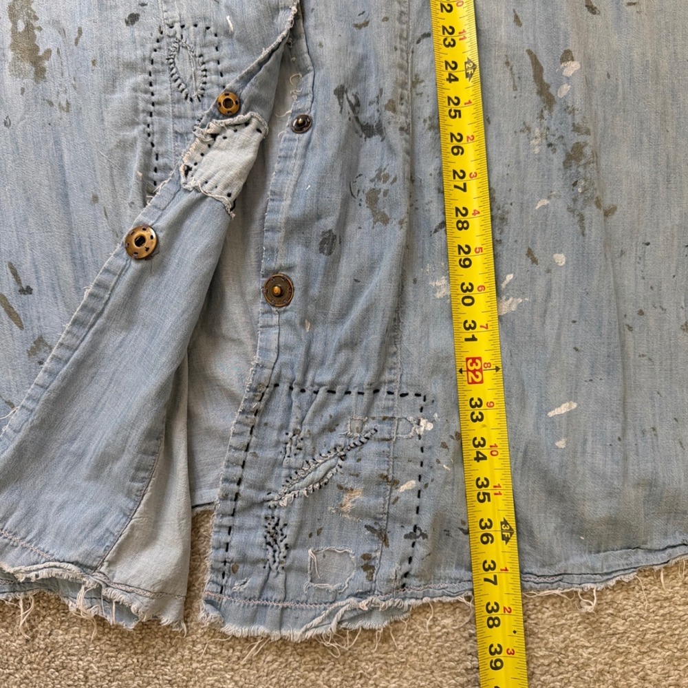Magnolia Pearl Sanforized Star Denim Shirt Dress Oversized Paint Splatter OSFM - Picture 10 of 10